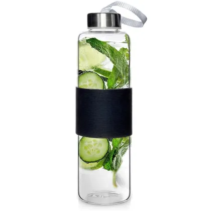 Stiklinis vandens buteliukas EXCELLENT HOUSWARE BLACK 600 ml