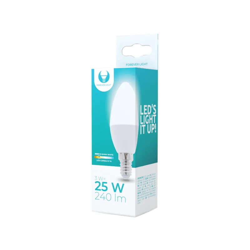 LED lemputė E14 C37 3W 230V 3000K 240lm Forever Light