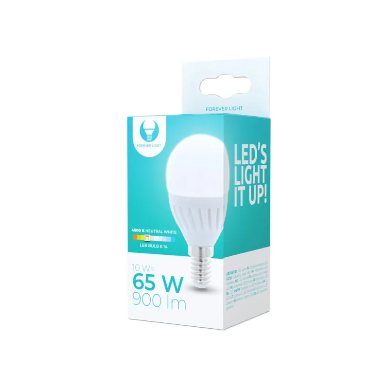 LED lemputė E14 G45 10W 230V 4000K 900lm keraminė lemputė Forever Light