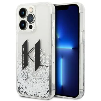 Karl Lagerfeld case for iPhone 14 Pro Max 6,7&quot KLHCP14XLBKLCS silver Liquid Glitter case Big KL Logo