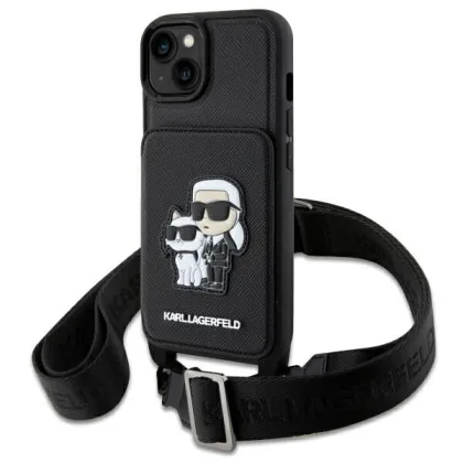 Karl Lagerfeld case for iPhone 14 6,1&quot KLHCP14SCSAKCPMK black hardcase Crossbody Saffiano Karl&Choupette NFT