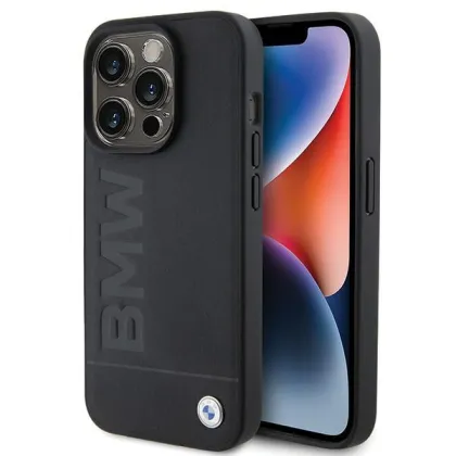 BMW case for iPhone 15 Pro Max 6,7&quot BMHCP15XSLLBK black HC Leather Hot Stamp