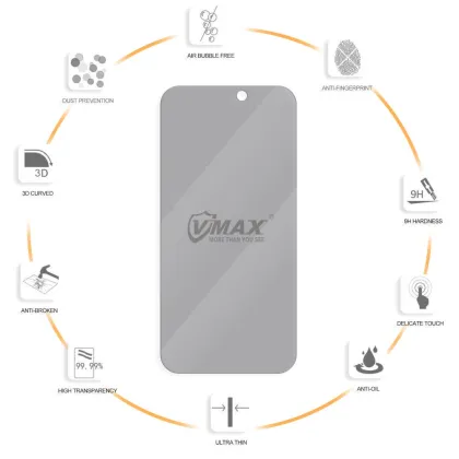 Vmax tempered glass 0.33mm 2,5D high clear privacy glass for iPhone 14 Pro 6,1&quot